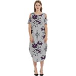 Elegant Purple Floral Jacquard Mesh Lace Fabric Cold Shoulder Loose Fit Dress With Pockets