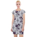 Elegant Purple Floral Jacquard Mesh Lace Fabric Cap Sleeve Bodycon Dress