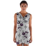 Elegant Purple Floral Jacquard Mesh Lace Fabric Wrap Front Bodycon Dress