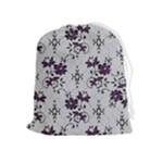 Elegant Purple Floral Jacquard Mesh Lace Fabric Drawstring Pouch (XL)