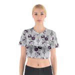 Elegant Purple Floral Jacquard Mesh Lace Fabric Cotton Crop Top