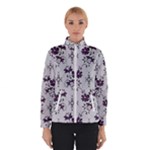 Elegant Purple Floral Jacquard Mesh Lace Fabric Women s Bomber Jacket