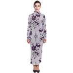 Elegant Purple Floral Jacquard Mesh Lace Fabric Turtleneck Maxi Dress