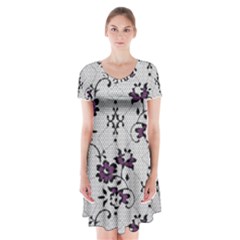 Elegant Purple Floral Jacquard Mesh Lace Fabric Short Sleeve V