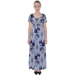 Elegant Purple Floral Jacquard Mesh Lace Fabric High Waist Short Sleeve Maxi Dress