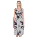 Elegant Purple Floral Jacquard Mesh Lace Fabric Midi Sleeveless Dress