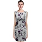 Elegant Purple Floral Jacquard Mesh Lace Fabric Classic Sleeveless Midi Dress