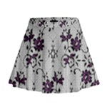 Elegant Purple Floral Jacquard Mesh Lace Fabric Mini Flare Skirt