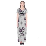 Elegant Purple Floral Jacquard Mesh Lace Fabric Short Sleeve Maxi Dress