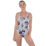 Elegant Purple Floral Jacquard Mesh Lace Fabric Bring Sexy Back Swimsuit