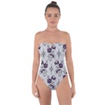 Elegant Purple Floral Jacquard Mesh Lace Fabric Tie Back One Piece Swimsuit