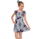 Elegant Purple Floral Jacquard Mesh Lace Fabric Kids  Cap Sleeve Dress