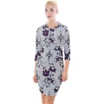 Elegant Purple Floral Jacquard Mesh Lace Fabric Quarter Sleeve Hood Bodycon Dress