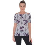 Elegant Purple Floral Jacquard Mesh Lace Fabric Shoulder Cut Out Short Sleeve Top