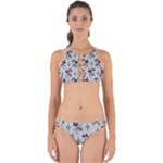 Elegant Purple Floral Jacquard Mesh Lace Fabric Perfectly Cut Out Bikini Set