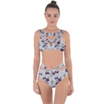 Elegant Purple Floral Jacquard Mesh Lace Fabric Bandaged Up Bikini Set 