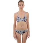 Elegant Purple Floral Jacquard Mesh Lace Fabric Wrap Around Bikini Set