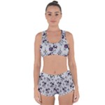 Elegant Purple Floral Jacquard Mesh Lace Fabric Racerback Boyleg Bikini Set