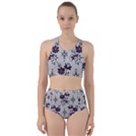 Elegant Purple Floral Jacquard Mesh Lace Fabric Racer Back Bikini Set