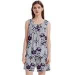 Elegant Purple Floral Jacquard Mesh Lace Fabric Sleeveless Cozy Lounge Set 