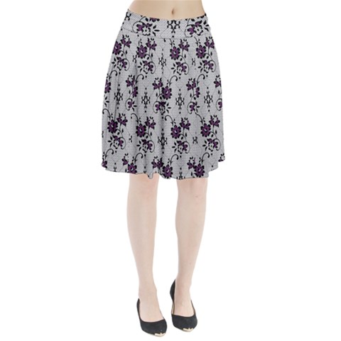 Elegant Purple Floral Jacquard Mesh Lace Fabric Pleated Skirt from ArtsNow.com