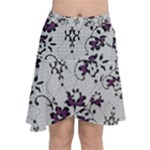 Elegant Purple Floral Jacquard Mesh Lace Fabric Chiffon Wrap Front Skirt