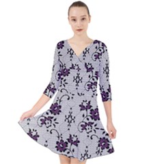 Quarter Sleeve Front Wrap Dress 