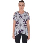 Elegant Purple Floral Jacquard Mesh Lace Fabric Cut Out Side Drop T-Shirt