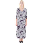 Elegant Purple Floral Jacquard Mesh Lace Fabric Quarter Sleeve Wrap Maxi Dress