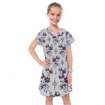 Elegant Purple Floral Jacquard Mesh Lace Fabric Kids  Drop Waist Dress