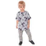 Elegant Purple Floral Jacquard Mesh Lace Fabric Kids  Raglan T-Shirt