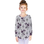 Elegant Purple Floral Jacquard Mesh Lace Fabric Kids  Long Sleeve T-Shirt