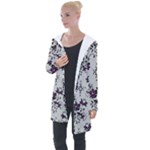 Elegant Purple Floral Jacquard Mesh Lace Fabric Longline Hooded Cardigan