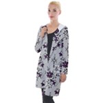 Elegant Purple Floral Jacquard Mesh Lace Fabric Hooded Pocket Cardigan