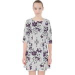 Elegant Purple Floral Jacquard Mesh Lace Fabric Quarter Sleeve Pocket Dress