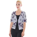 Elegant Purple Floral Jacquard Mesh Lace Fabric Cropped Button Cardigan