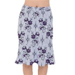 Elegant Purple Floral Jacquard Mesh Lace Fabric Short Mermaid Skirt