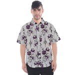 Elegant Purple Floral Jacquard Mesh Lace Fabric Men s Short Sleeve Shirt