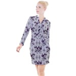 Elegant Purple Floral Jacquard Mesh Lace Fabric Button Long Sleeve Dress