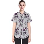 Elegant Purple Floral Jacquard Mesh Lace Fabric Women s Short Sleeve Shirt