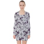 Elegant Purple Floral Jacquard Mesh Lace Fabric V-neck Bodycon Long Sleeve Dress