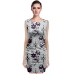 Elegant Purple Floral Jacquard Mesh Lace Fabric Sleeveless Velvet Midi Dress