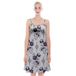 Elegant Purple Floral Jacquard Mesh Lace Fabric Spaghetti Strap Velvet Dress