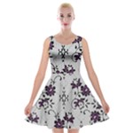 Elegant Purple Floral Jacquard Mesh Lace Fabric Velvet Skater Dress