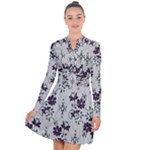 Elegant Purple Floral Jacquard Mesh Lace Fabric Long Sleeve Panel Dress