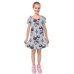 Elegant Purple Floral Jacquard Mesh Lace Fabric Kids  Short Sleeve Velvet Dress from ArtsNow.com