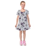 Elegant Purple Floral Jacquard Mesh Lace Fabric Kids  Short Sleeve Velvet Dress