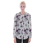 Elegant Purple Floral Jacquard Mesh Lace Fabric Womens Long Sleeve Shirt