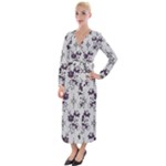 Elegant Purple Floral Jacquard Mesh Lace Fabric Velvet Maxi Wrap Dress