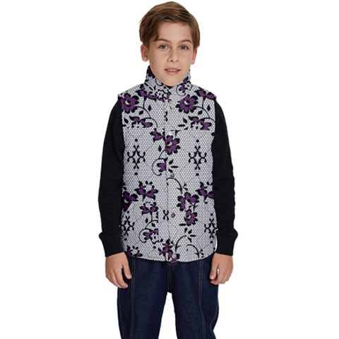 Elegant Purple Floral Jacquard Mesh Lace Fabric Kid s Button Up Puffer Vest from ArtsNow.com